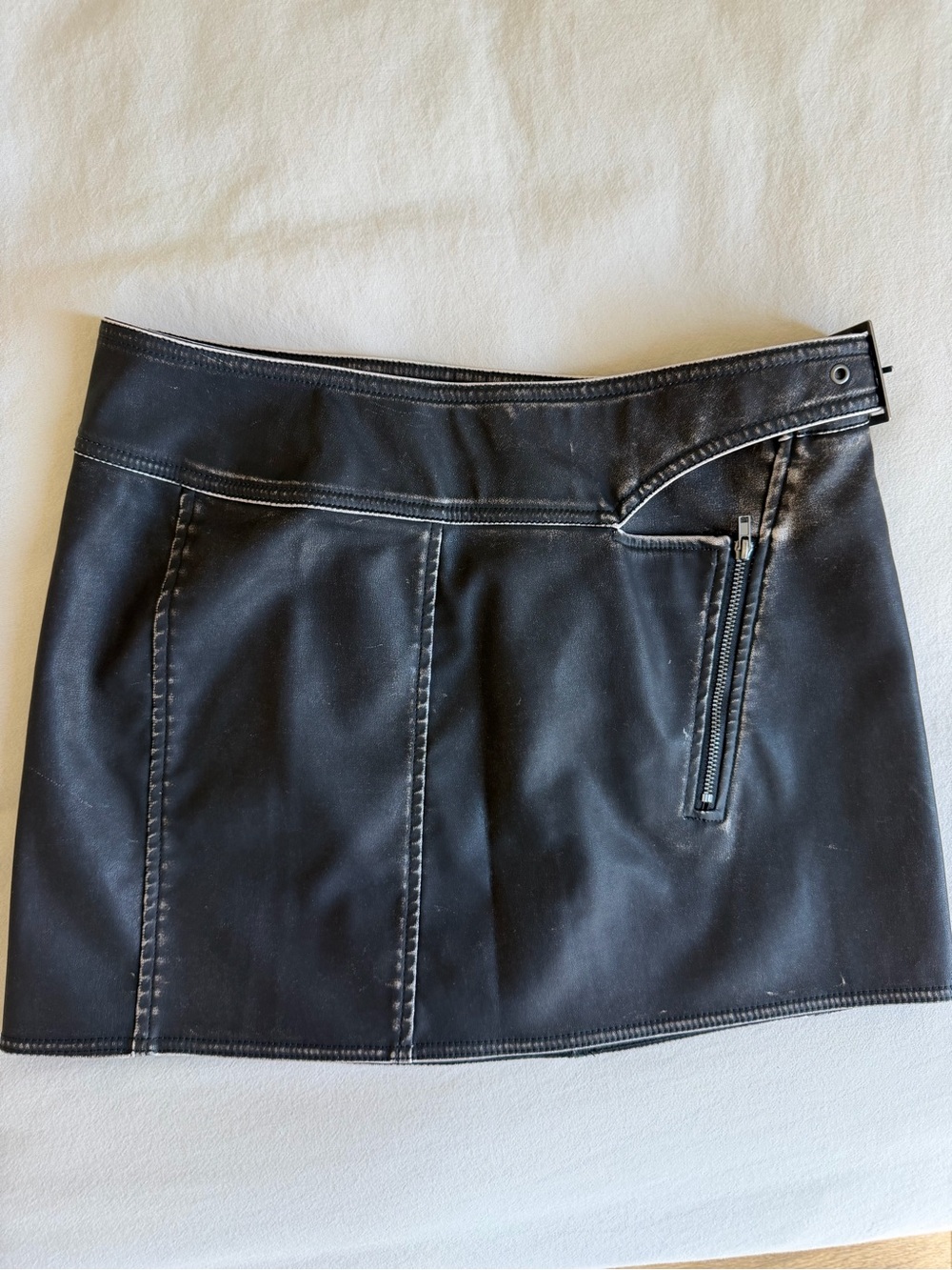 Divided H&M Black Faux Leather Mini Skirt with Buckle Accent